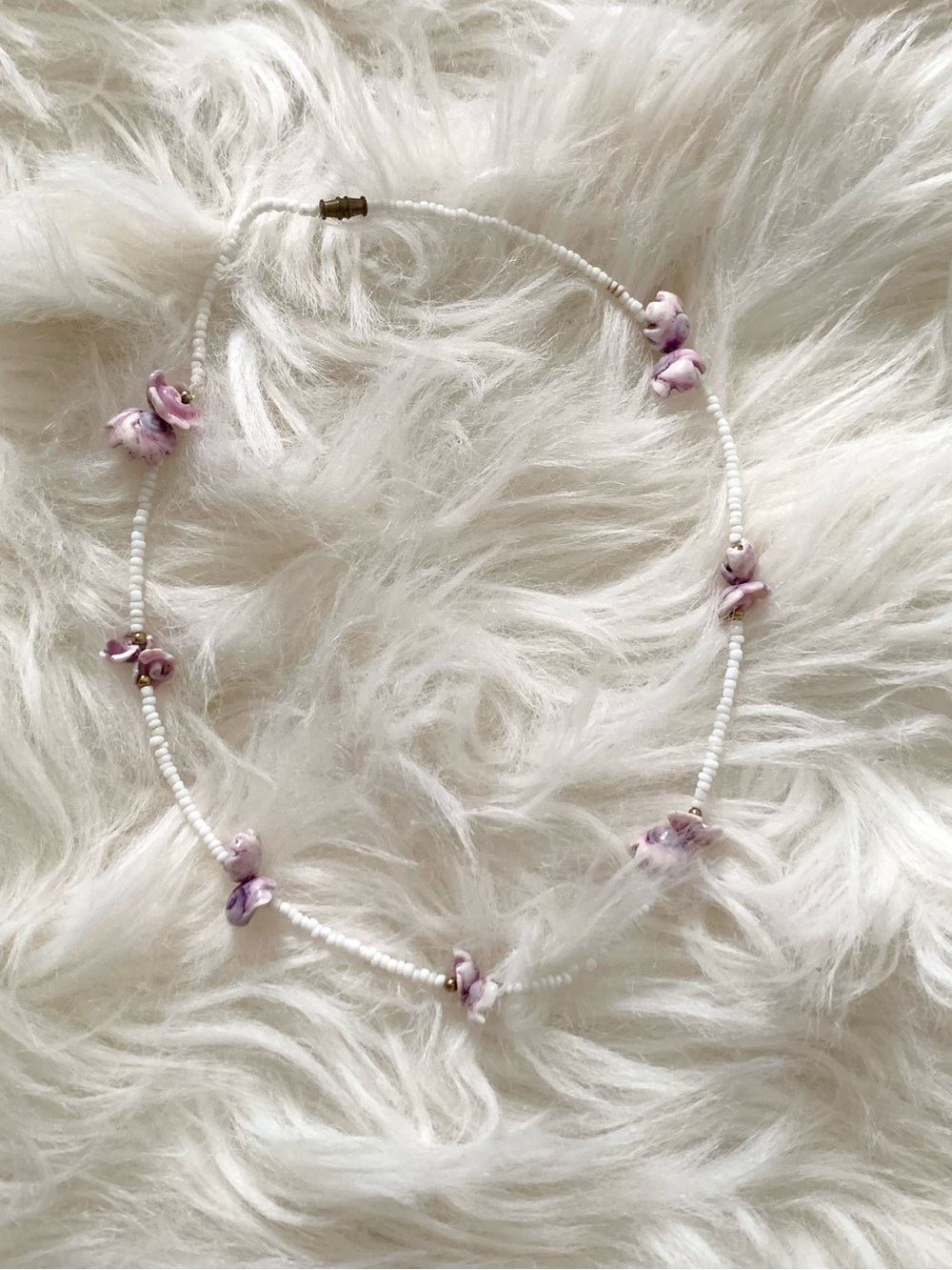 Vintage Puka Shell Purple/White Beaded Beach Necklace